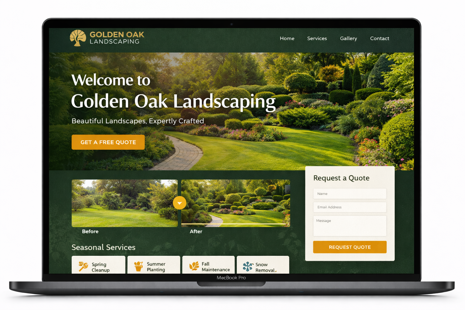 Golden Oak Landscaping website design by Orderly X Dev